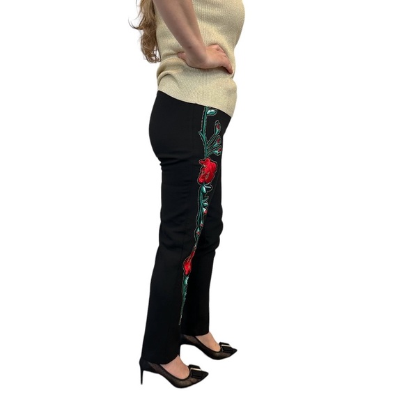 Flower Embroidered Black Women Pants - Picture 6 of 11
